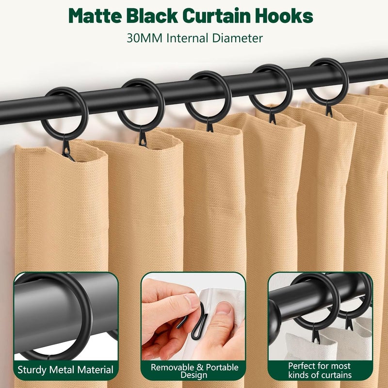 Dpyrrhic 60Pcs Metal Curtain Rings and 60 Pcs Curtain Drapery Pin Hooks,Black Curtain Hooks for Drapes,30mm Internal Diameter for Window, Shower Curtain - Image 4